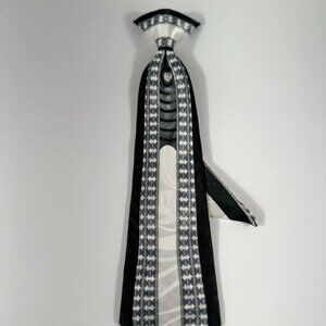 Gino Clericci Boy's Clip-on Tie Hanky Black Cream Charcoal Grey Polyester 10"